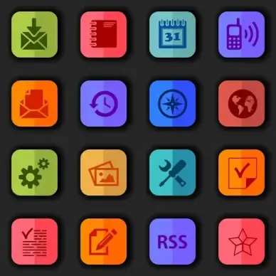 interface icons sets design with colors flat style