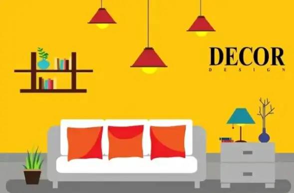 interior decor background colored furniture icons