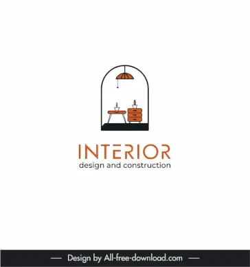 interior design and construction logo template flat furniture icons isolation sketch