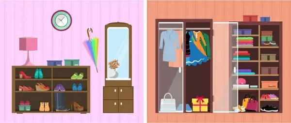 interior furniture arrangement design set with color style