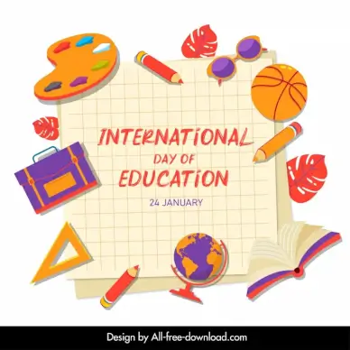 international day of education poster template flat classical educational tools sketch