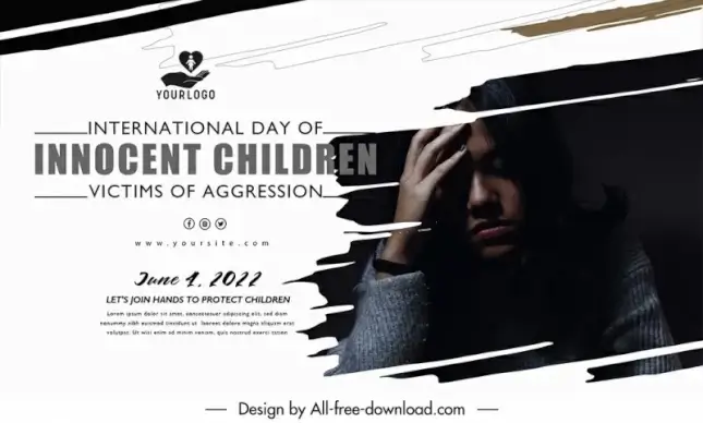  international day of innocent children banner template upset girl sketch contrast design 