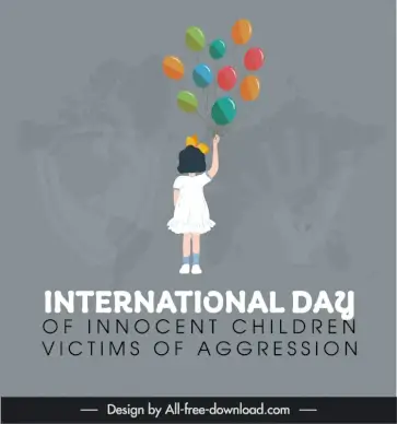 international day of innocent children victims of aggression banner template little girl balloon blurred global map hand shield sketch