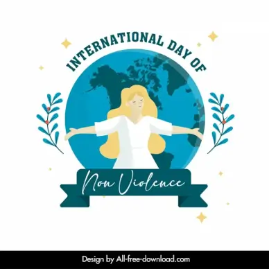 international day of non violence poster template global earth lady ribbon leaves decor classic design