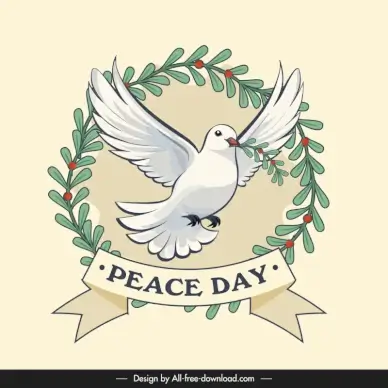 international peace day poster template  classic handdrawn dove wreath
