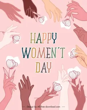 international womens day banner template handdrawn hands petals