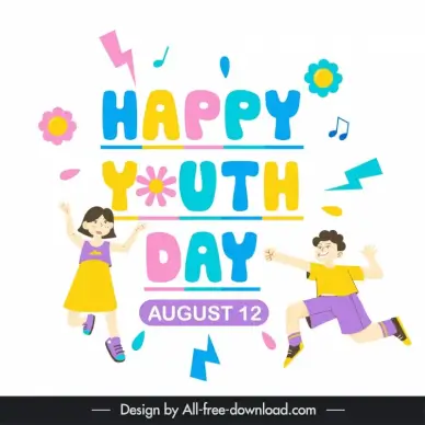 international youth day poster template flat funny cartoon stylized texts