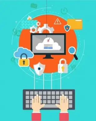 internet protection concept background laptop shield lock icons