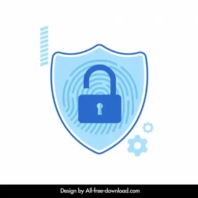internet security protection sign icon flat shield shape isolation gears lock sketch