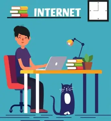 internet work drawing woman laptop desk icons