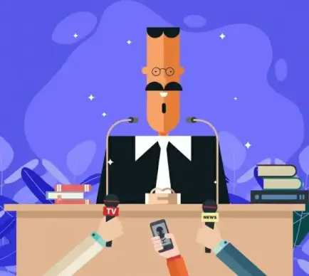 interview background lecturer reporter icons cartoon characters