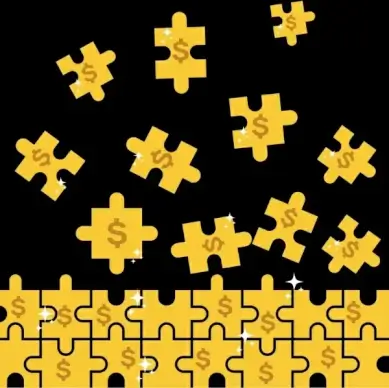 investment concept background golden puzzling joints connection ornament