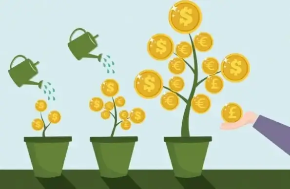 investment concept background growing trees coins symbols design