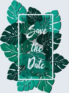 invitation card backdrop green leaves icons ornament
