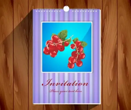 invitation card designed with notebook on wooden background