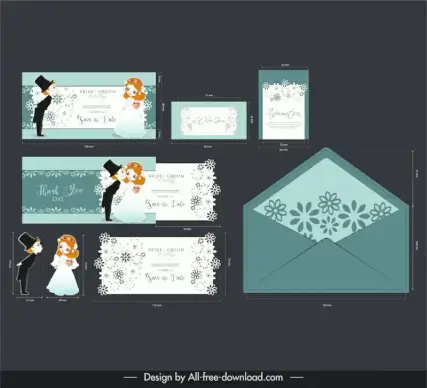 invitation card identity sets groom and bride cartoon flowers decor