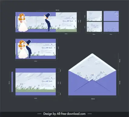 invitation card identity sets groom and bride elegant cartoon nature elements decor