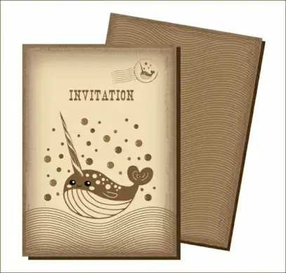 invitation card templates curves whale ornament retro style