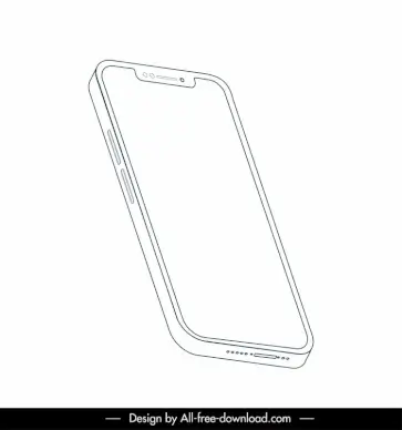 iphone 13 icon black white 3d realistic front side perspectives outline