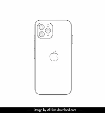 iphone 13 icon black white realistic back side outline