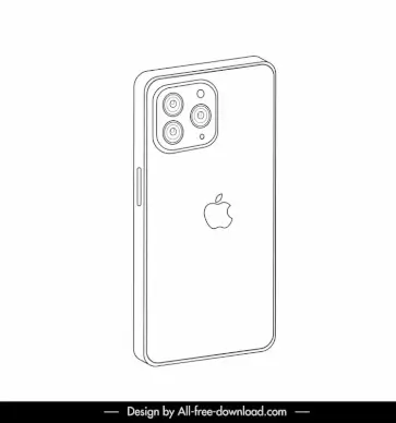 iphone 13 icon realistic back perspectives outline black white 3d