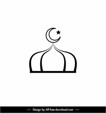 islam architecture sign icon flat black white symmetrical rounded roof crescent star outline