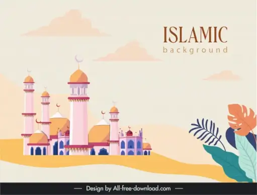 islam background template elegant classical temple leaves sketch
