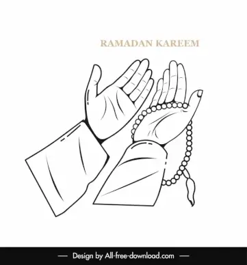 islam praying hands icons black white flat handdrawn outline  