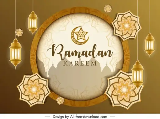 islam ramadan poster template elegant petals hanging lights temple silhouette decor