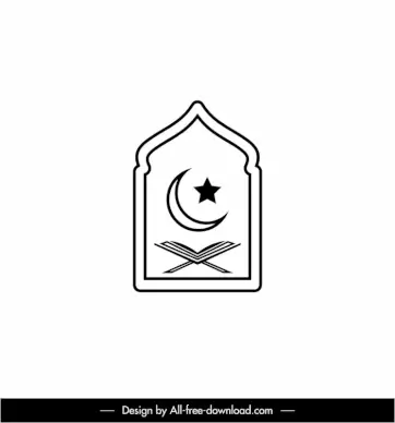 islam sign icon black white flat symmetric design star crescent scripture outline