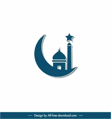 islam sign icon flat arabic architecture crescent star outline