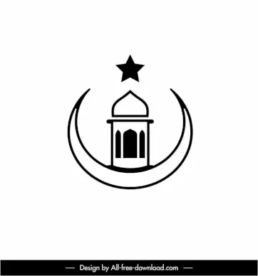 islam sign icon flat architecture crescent star outline