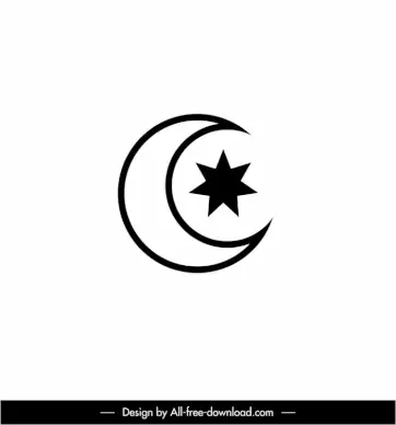 islam sign icon flat black white crescent stars outline