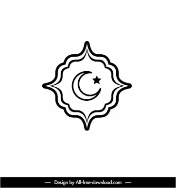 islam sign icon flat black white symmetric border crescent start outline