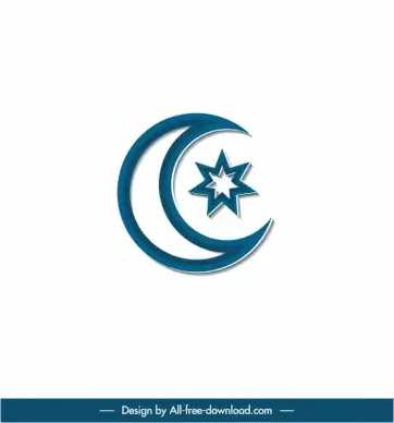 islam sign icon flat crescent stars sketch