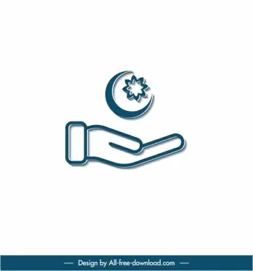 islam sign icon flat star crescent hand outline