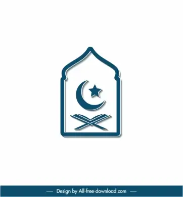 islam sign icon flat symmetric design star crescent scripture sketch