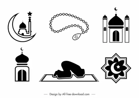 islam symbol sign icon black white flat classical outline