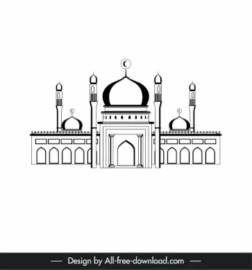 islamic castle architecture icon classical black white symmetric outline 
