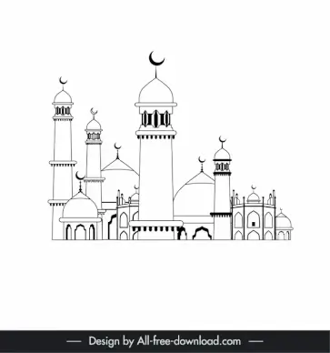 islamic castle architecture template black white classical outline 