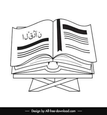  islamic design element black white open scripture book 3d outline