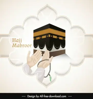 islamic hajj pilgrimage backdrop modern 3d flat architecture believer hands sketch