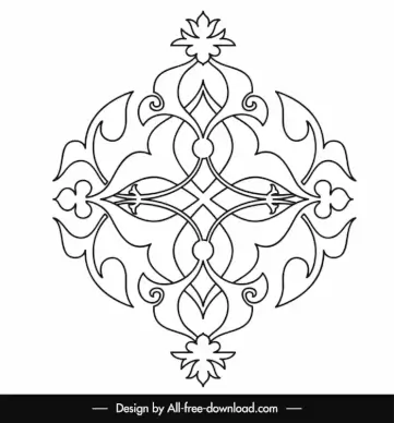 islamic ornament template black white symmetric circle floral shape outline 