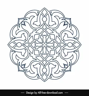 islamic ornament template circle symmetric floral shape outline 