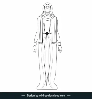  islamic woman icon black white cartoon character outline