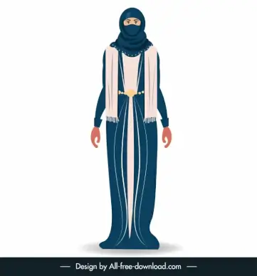  islamic woman icon cartoon character outline