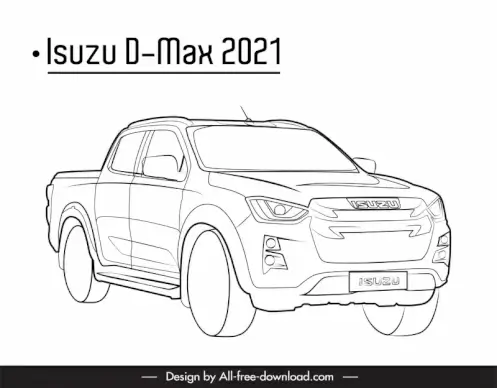 isuzu d max 2021 car model icon black white handdrawn tilt angle view outline