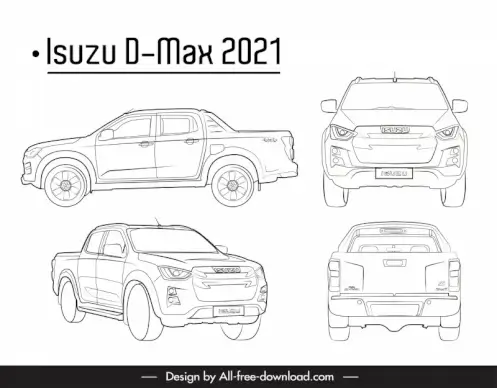 isuzu d max 2021 car models advertising poster black white handdrawn different views outline