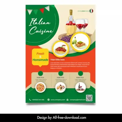 italian cuisine flyer template elegant food ribbon decor