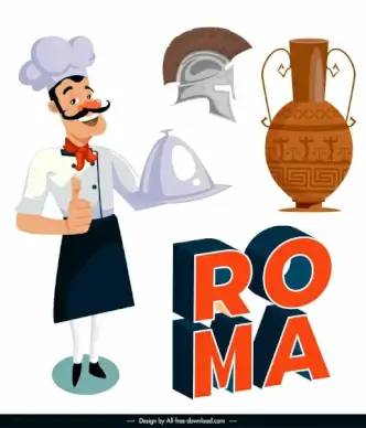 italy design elements vintage objects chef sketch
